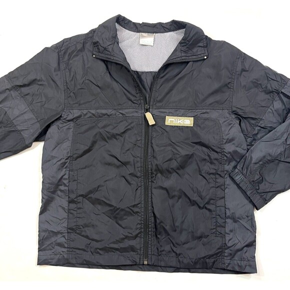 Vintage Y2k Nike Kids Unisex Black Windbreaker Silver Tag Early 2000s M 10/12 - Picture 1 of 6